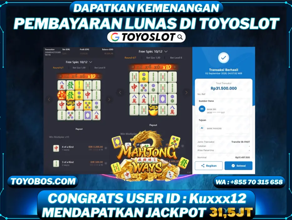 TOYOSLOT - BUKTI KEMENANGAN MAHJONG WAYS Rp31,500,000,- LUNAS